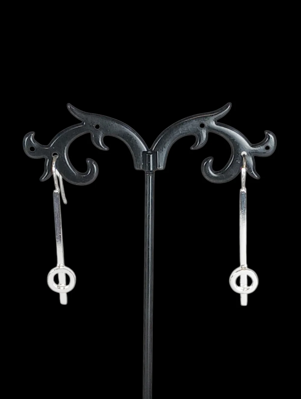 Vintage Sterling Silver Modern Geometric Linear Drop Earrings 90s Minimalism